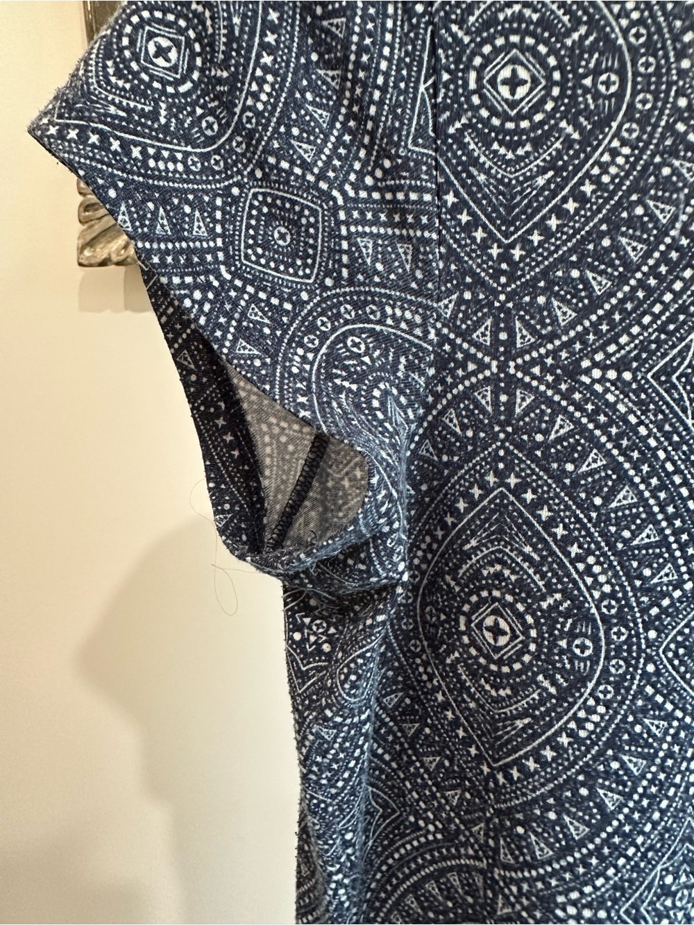 Blue Geometric Cap-Sleeve Fit-and-Flare Dress - Picture 3 of 6